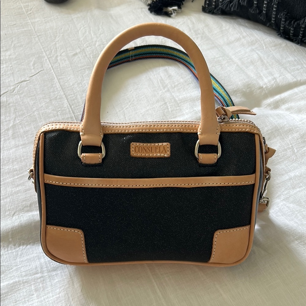 Consuela Black and Tan Satchel with Classic Elegance